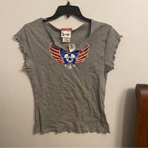 VINTAGE BNWT RARE Walt Disney World Mickey American gray frilly crop top large